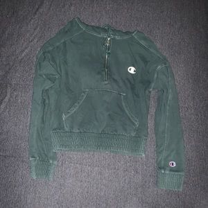 Champion forest green crop quarter zip hoodie